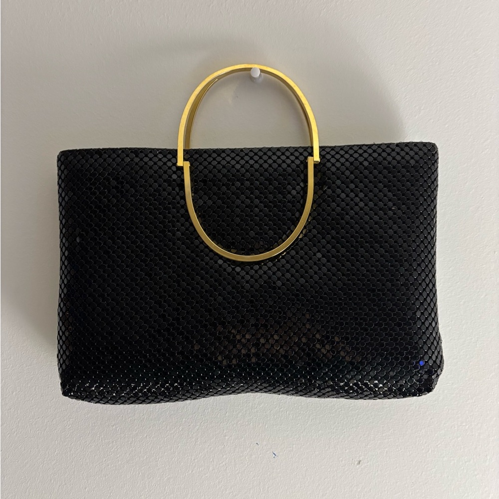 Sophisticated Black Mesh Clutch with Gold Accents